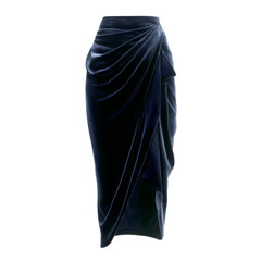Naklejka premium Elegant navy blue satin skirt with draped design, perfect for formal occasions and evening wear. This stylish piece adds sophistication to any outfit