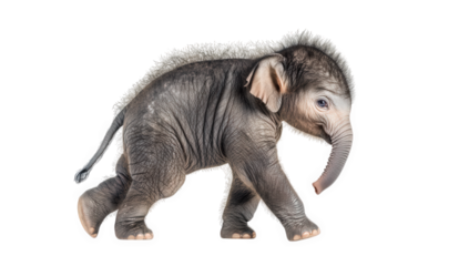 Baby elephant walking isolated on transparent background