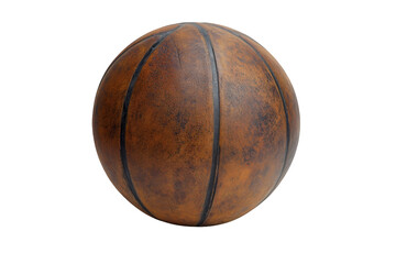 Closeup of a vintage brown basketball isolated on transparent background