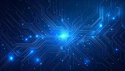 Circuito digital futurista en azul con l&iacute;neas brillantes y visualizaci&oacute;n tecnol&oacute;gica abstracta
