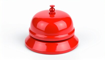 Red service bell with silver button on white background.