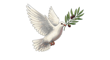 Fototapeta premium White Dove Carrying Olive Branch Isolated on Transparent Background Peaceful Symbol of Hope and New Beginnings