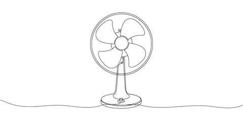 Single continuous line drawing of vintage electric table fan. Household appliance concept. Modern one line draw graphic design vector illustration.