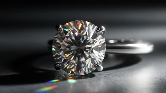 A close-up view of a sparkling diamond engagement ring showcasing intricate facets and reflections
