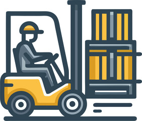 Forklift Truck with Operator Carrying Cargo Boxes – Warehouse Logistics and Industrial Equipment Vector Illustration