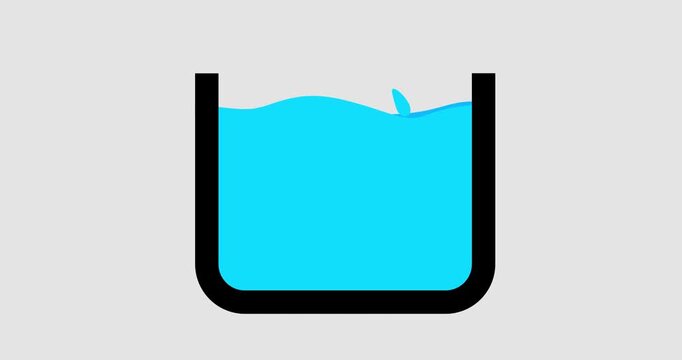 Cartoon linear rectangular vessel blue color liquid water fill isolated. Physics, chemistry. Illustrating chemical physical process. Motion design business explainer element black outline. Water drop.