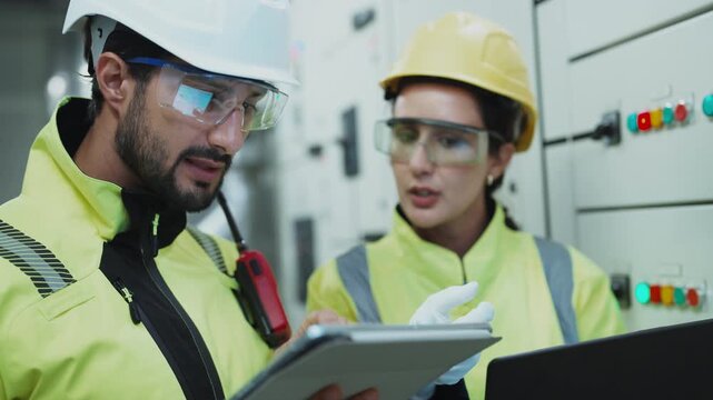 Teamwork in Industrial Maintenance Two professionals working together to inspect and maintain the critical air cooling system of a large industrial facility. 