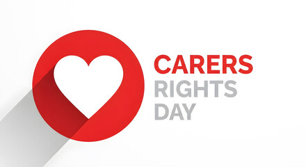 Carers Rights Day logo with red heart and text white