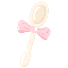 Spoon Illustration with Pink Bow, Fall Utensil Artwork