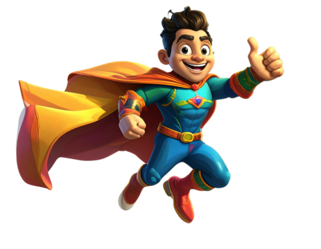 Playful Cartoon Hero Character Giving Thumbs Up, isolated on transparent background