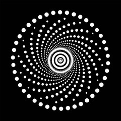 Black and white swirl pattern Abstract radial line style motion spiral Swirling circle dots Arrows in spiral spoke patterns. Clean dot swirl pattern.