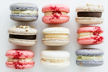 Assorted Colorful Macarons on White Background