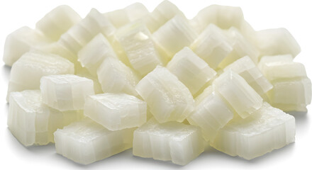 Finely chopped onion pieces isolated closeup