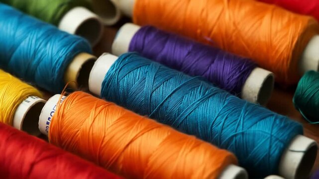 Colorful spools of thread in various vibrant hues