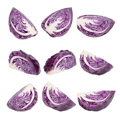 Fresh purple cabbage sliced isolated on transparent background (.PNG)