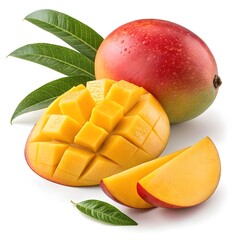 Everwild Mango Golden Tropical Mango with Lush Velvety Skin and Exotic Vibrance Styled in Minimal Fresh Still Life Presentation on Pure White Background