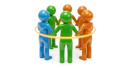 Diverse Cartoon Characters Holding Hands in Circle