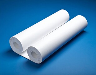 White Rolled Mat Blue Background Minimalist Mockup