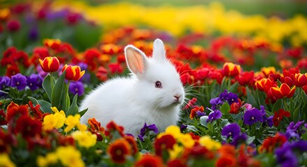 Adorable Baby Bunny in Spring Flowers