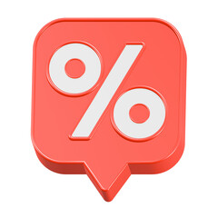Red business 3D render illustration showing percent discount sign icon for a shop promotion