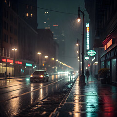 Rainy Night Cityscape: Urban Street Photography in the Rain