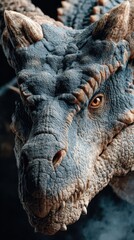Fototapeta premium A fierce dragon exhibits intricate scales and a captivating expression in the shadows