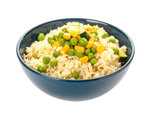 Vibrant Rice Bowl with Fresh Mixed Vegetables, transparent background
