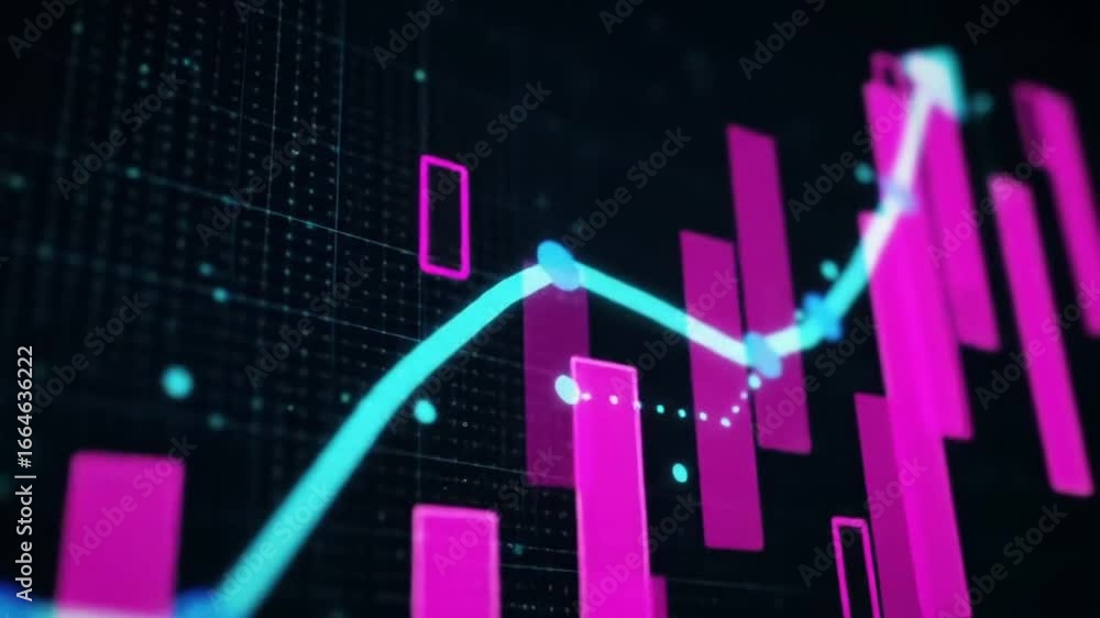 Poster abstract digital graph showing business growth and financial data with rising line and bar chart