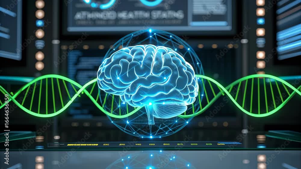 Poster mrna vaccines concept ,neural network digital interface exploring brain technology, data analysis, a