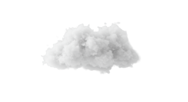 A pristine, isolated, 3D fluffy white cloud, clear contours, against transparent seamless void, soft shadowless studio lighting, concept of digital advancement and clarity