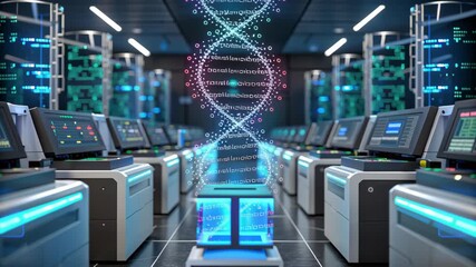 MRNA vaccines concept ,Futuristic data center showcases advanced technology, computers, and digital DNA, driving innovation - Powered by Adobe