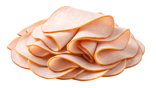 A pile of sliced turkey meat isolated on transparent background
