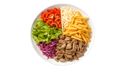 A plate of delicious kebab salad isolated on transparent background