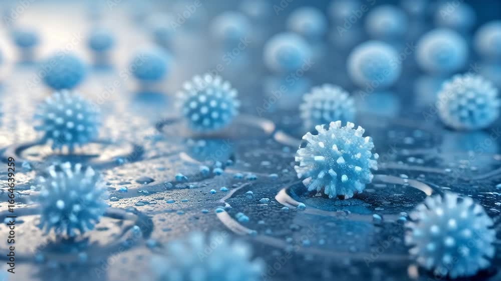 Poster exploring microbial structures blue textures in science and health research on virus and bacteria in