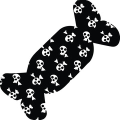 Candy and skull pattern gift paper silhouette Halloween vector illustration spooky haunted wrapping design, Candy skull gift wrap silhouette vector, Halloween skull and candy pattern illustration