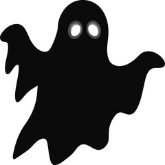 Spooky ghost with glowing eyes silhouette Halloween creepy haunted spirit vector illustration, Scary ghost glowing eyes silhouette, Haunted phantom Halloween ghost design, Creepy glowing eyed ghost