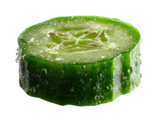 Crisp green cucumber slice fresh market food detail isolated on transparent background, png