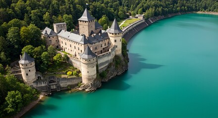 Zvikov Castle on the Orlicka Dam in South Bohemia, Czech Republic 