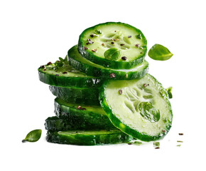Fresh cucumber slices on food healthy snack isolated on transparent background, png