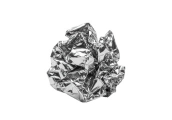 Crumpled silver foil packaging with intricate textures, isolated on a transparent background, high-key studio lighting, concept of environmental impact and innovative solutions