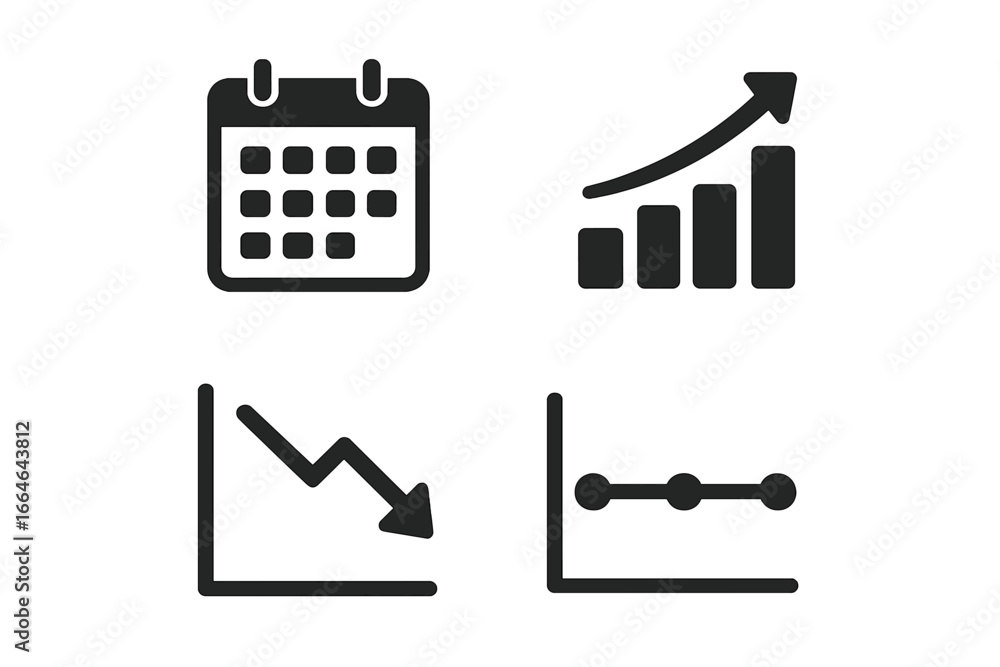 Poster business data analytics vector icon set. solid glyph icons for performance report and usage tracking
