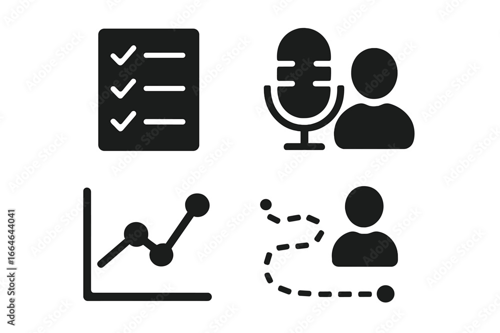 Poster user research glyph icon set. customer experience concepts like survey, data analysis, user intervie