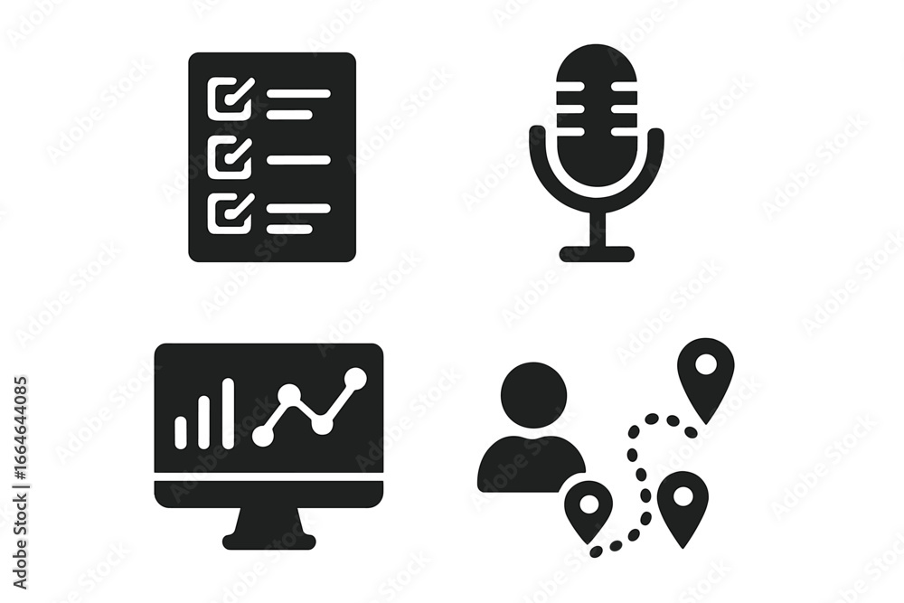 Poster user research glyph icon set. ux ui design elements. collection of data analysis, survey form, user 