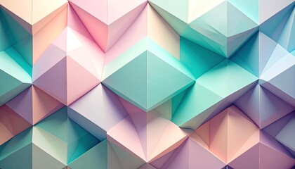 Fototapeta premium Abstract Geometric Pattern of Interlocking Triangles and Squares in Pastel Colors.
