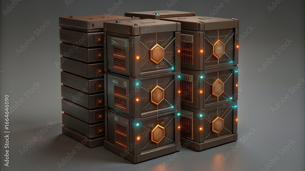 Aufkleber blockchain security platform stacks of futuristic storage containers with illuminated indicators in 