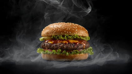 Hamburger on black background