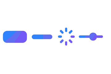 Solid filled UI gradient icons set with buttons, progress bars, loading spinners, and sliders for user interface design, vector illustration on transparent background