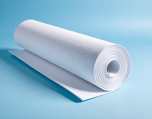 Rolled White Yoga Mat Mockup Blue Background