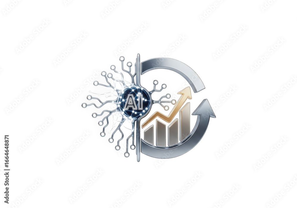 Aufkleber a futuristic 3d render of an ai symbol with an upward trending graph, encased in a circular design o