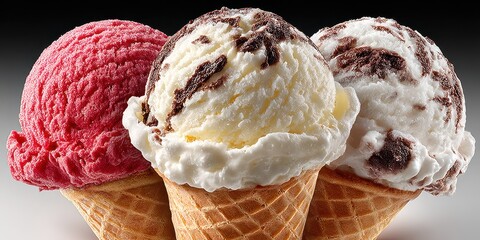 Delicious ice cream cones with vibrant flavors ready to be enjoyed on a sunny day